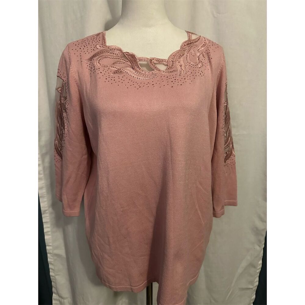 Fair Lady Women's Pink Lace Accent Blouse Size 14 3/4 Sleeve Casual